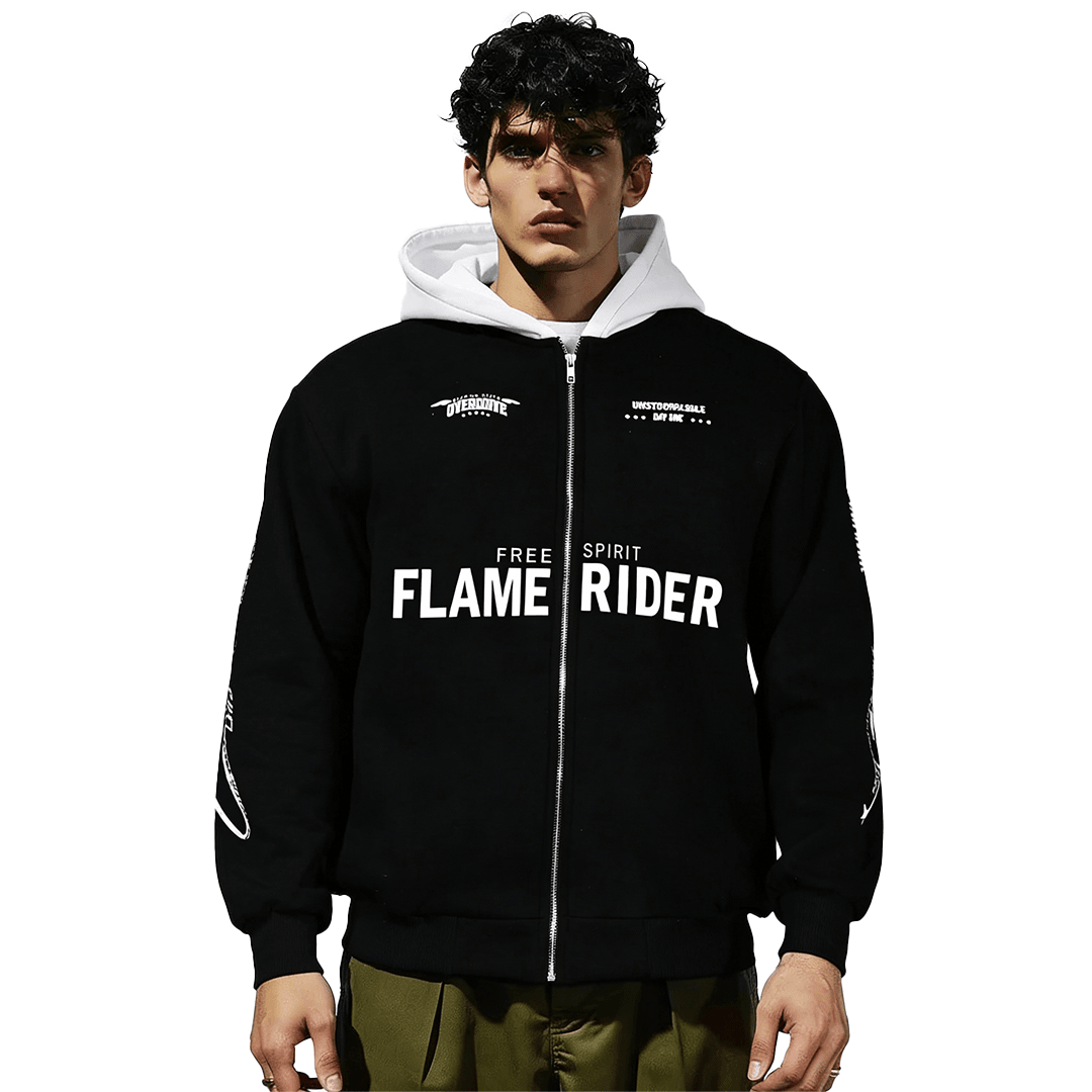 Black oversized zip-up hoodie for men