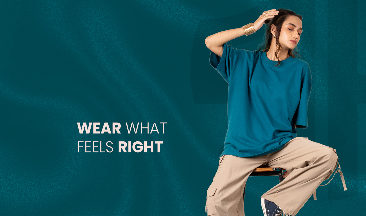 Women worn teal blue oversized  Tshirt