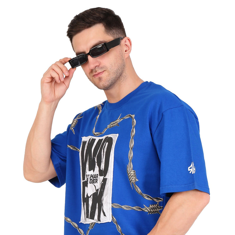 Blue Printed Oversized T-shirt