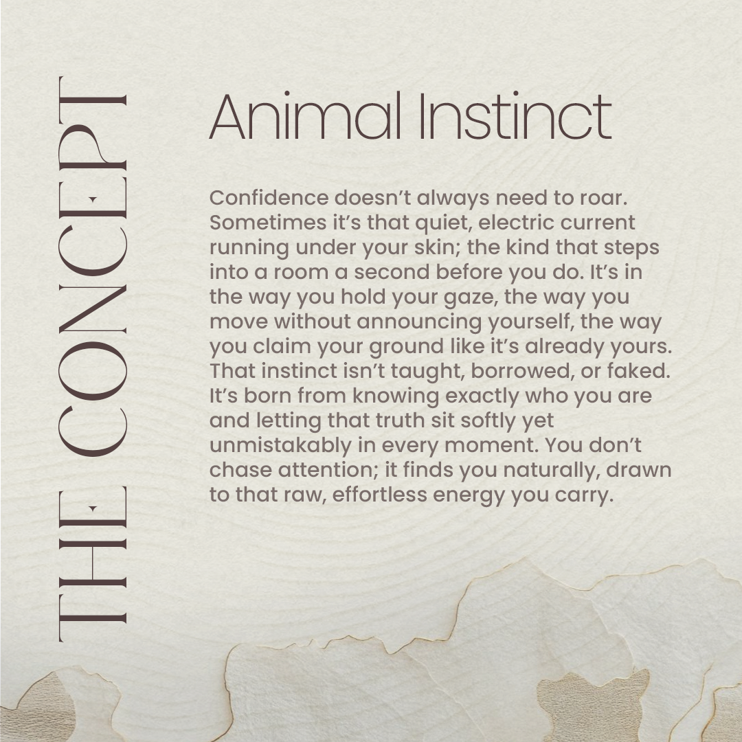 Text on a textured beige background with the title 'Animal Instinct' and descriptive text.