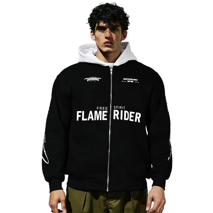 Black oversized zip-up hoodie for men 