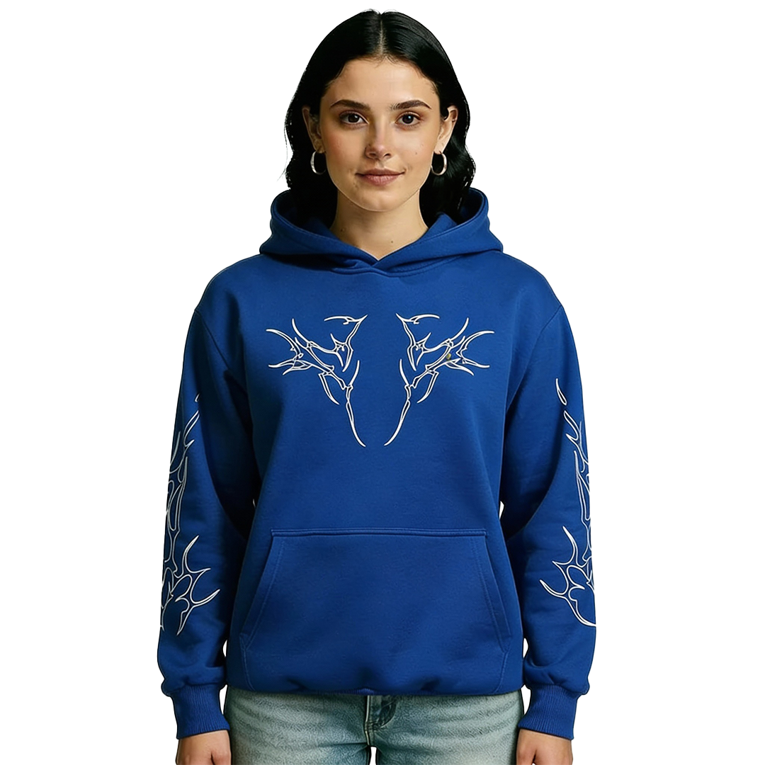 Electric Rush Edition blue unisex oversized hoodie with hood and graphic artwork